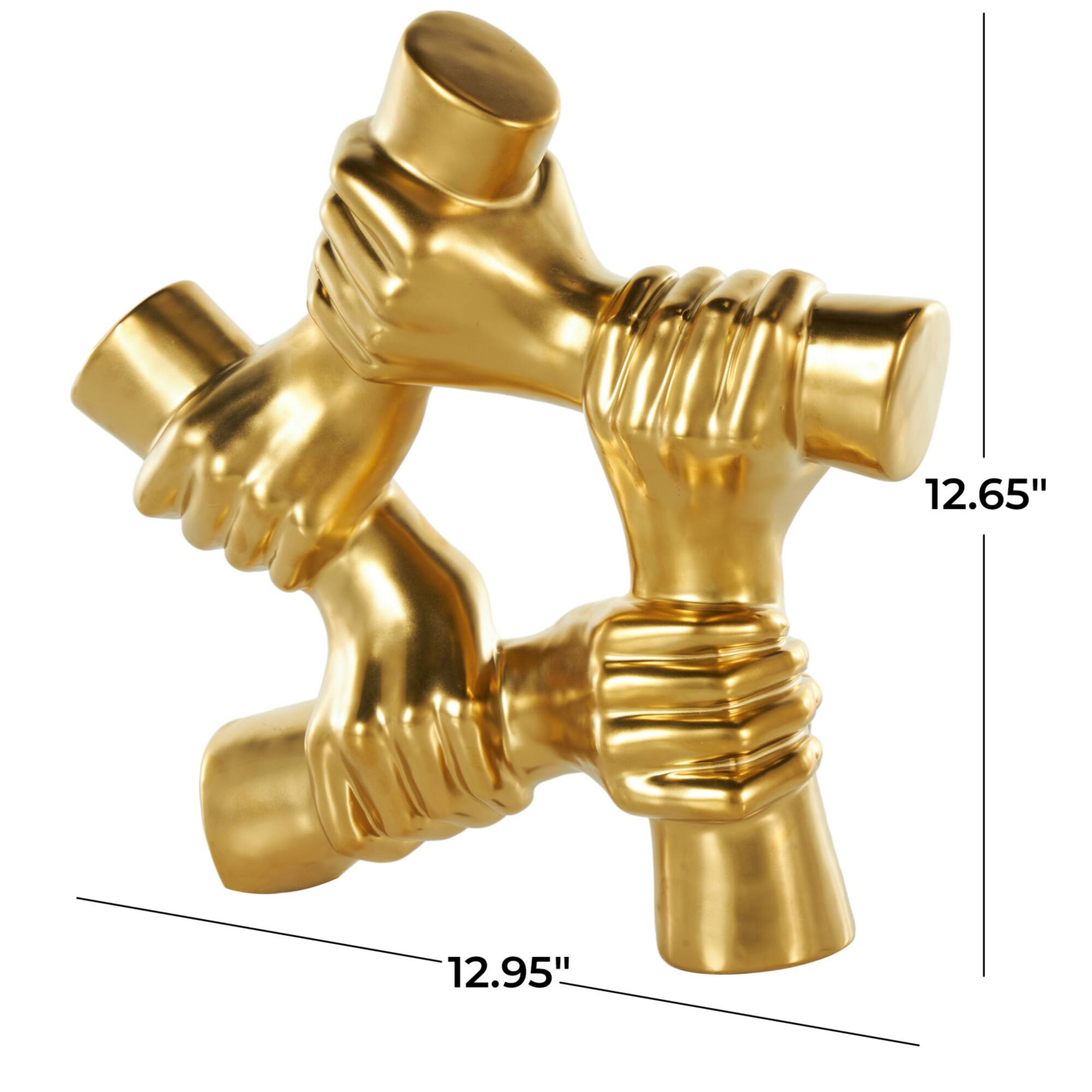 13" Gold Hands Gripping Ceramic Sculpture